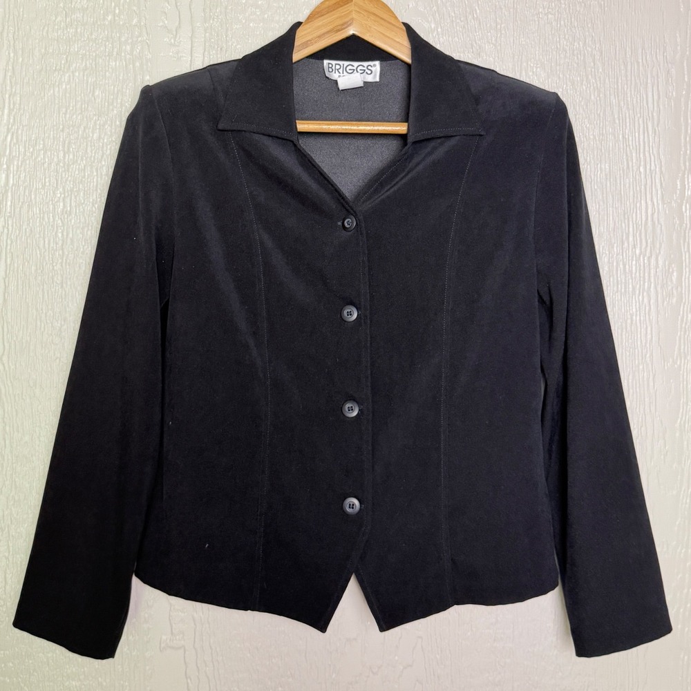 Briggs Petite Black Button Down Blazer Jacket Womens Medium Stretch Professional